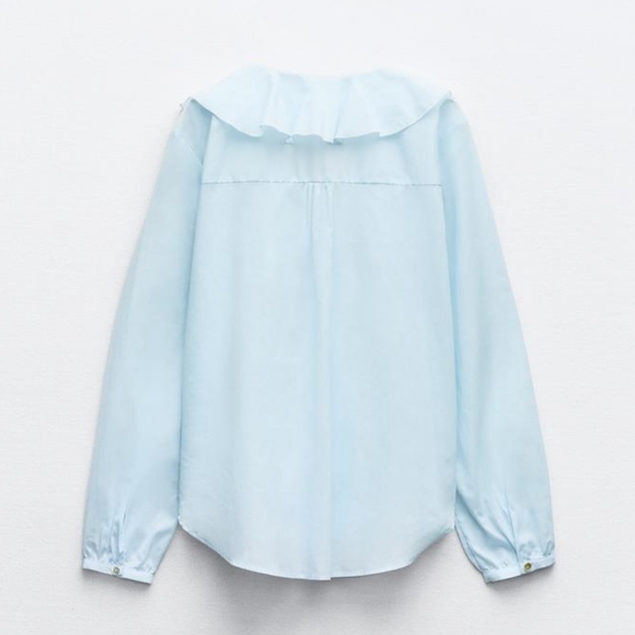💙 ZARA Women's Romantic Blouse With Ruffles Sky Blue Size X-Large - Picture 9 of 12